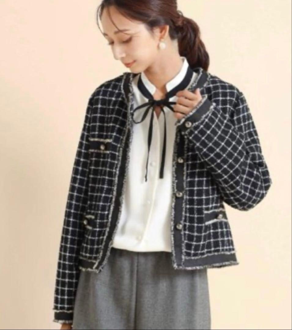 美品✨M フェンネル ツイードジャケット ノーカラージャケット FENNEL