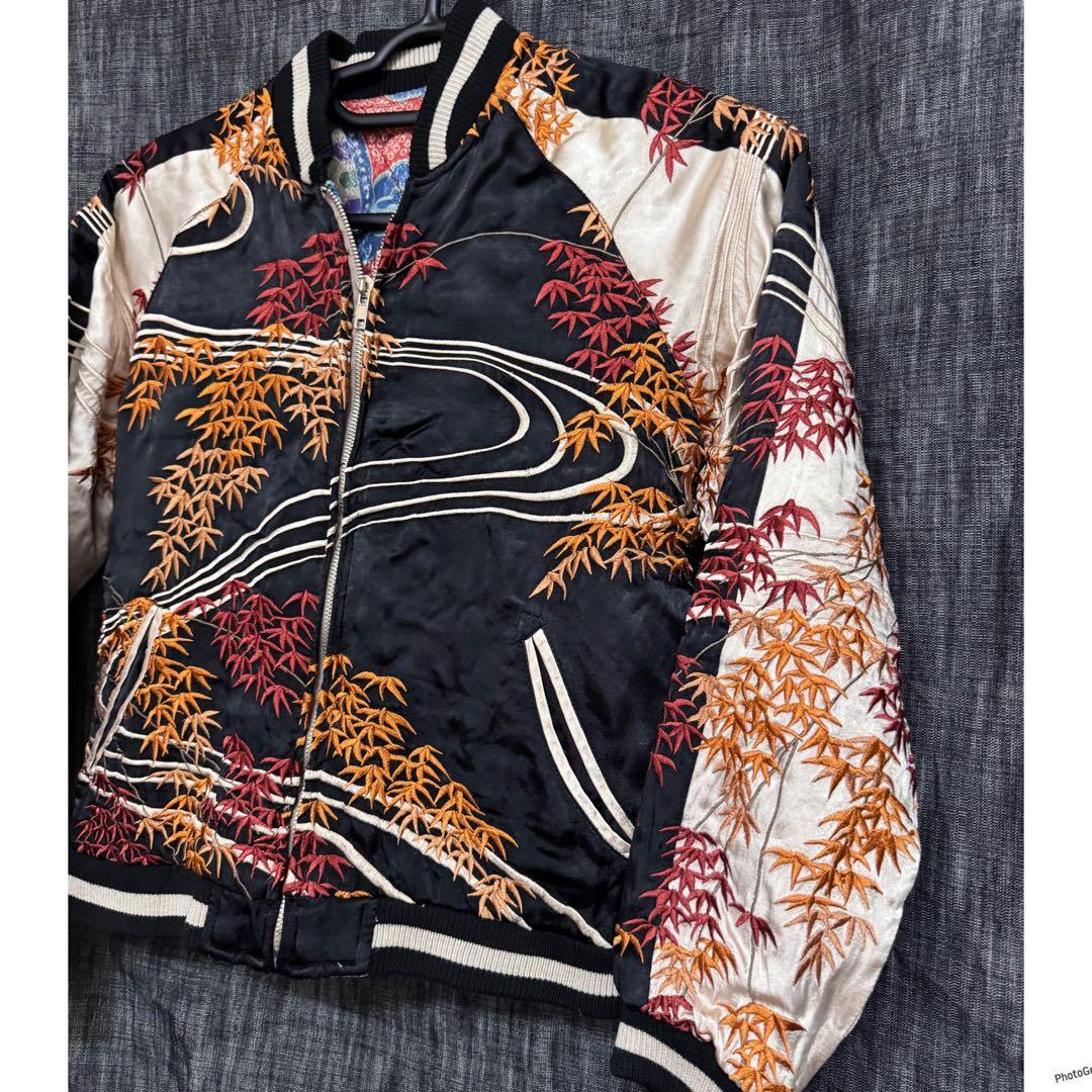 HANATABIGAKUDAN レーヨン　刺繍　骸骨　スカジャン　和柄　紅葉