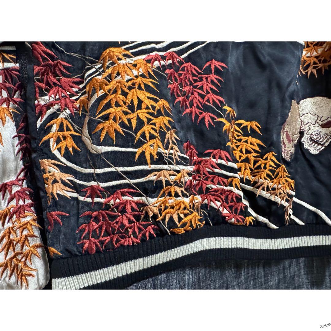 HANATABIGAKUDAN レーヨン　刺繍　骸骨　スカジャン　和柄　紅葉