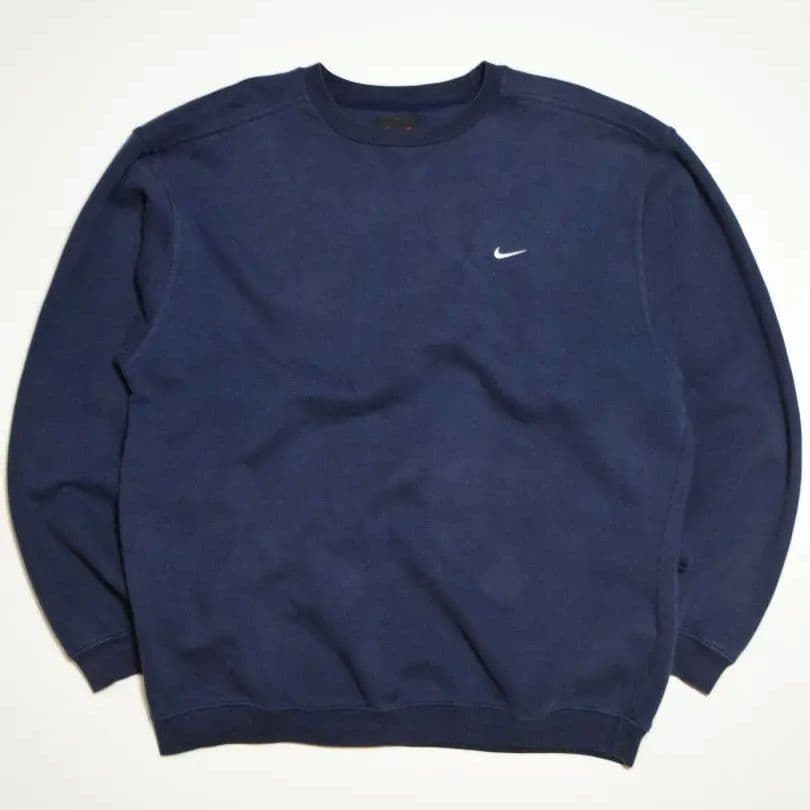 ​【希少・ギリシャ製】90s NIKE スウェット 刺繍ロゴ ネイビー XL