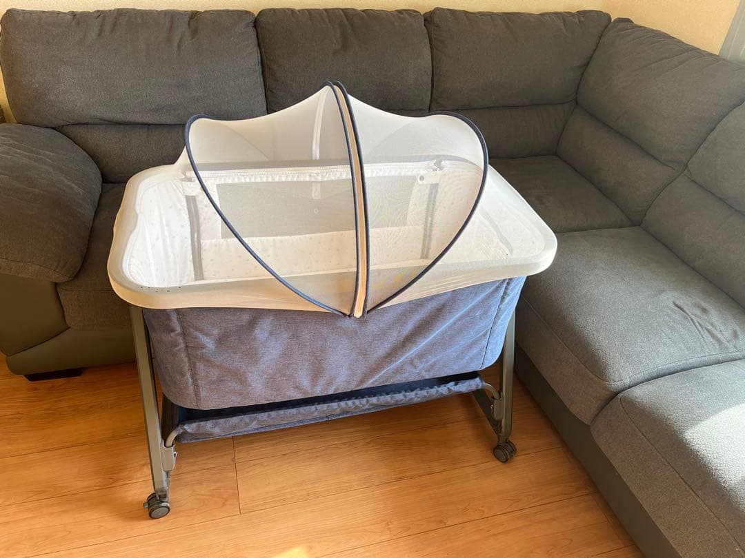 HZDMJ ベビーベッド グレー 星柄マットレス