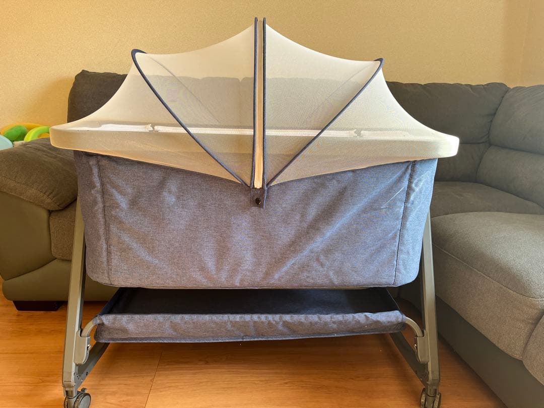 HZDMJ ベビーベッド グレー 星柄マットレス