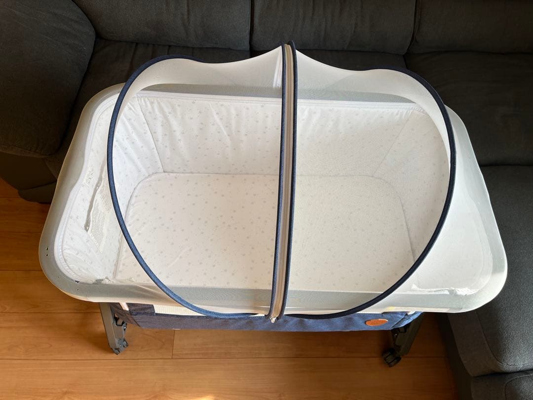 HZDMJ ベビーベッド グレー 星柄マットレス