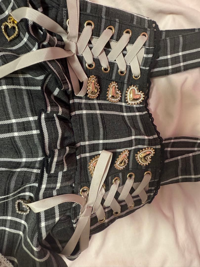 ゆかりLIZLISAはしごリボンチェックティアードスカパンブラックチェック