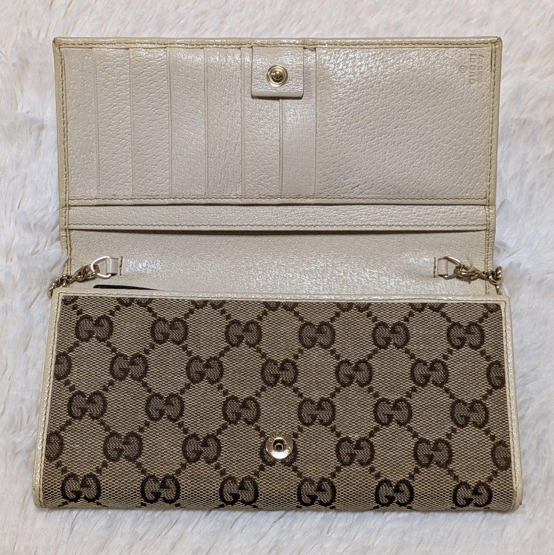 希少✨️グッチ 長財布 GGキャンバス チェーンウォレット ゴールド金具フラップ