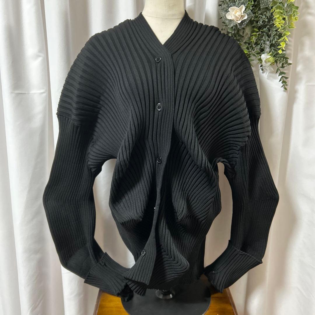 プリーツ　変形　ニットカーディガン　イカ　リブニット