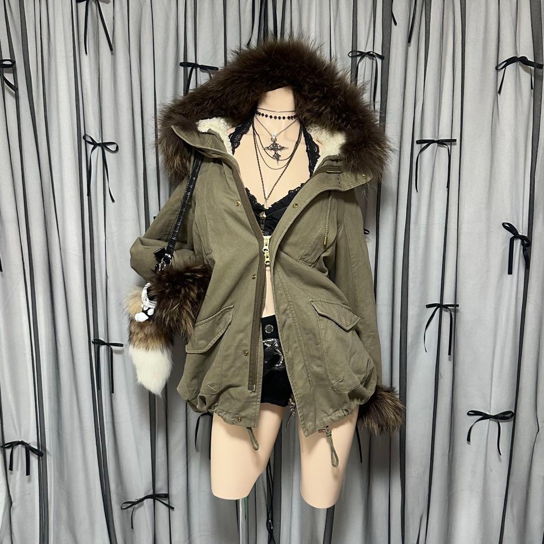平成ギャル y2k　リアルファー付き　ミニタリーモッズコート　フェアリーグランジ