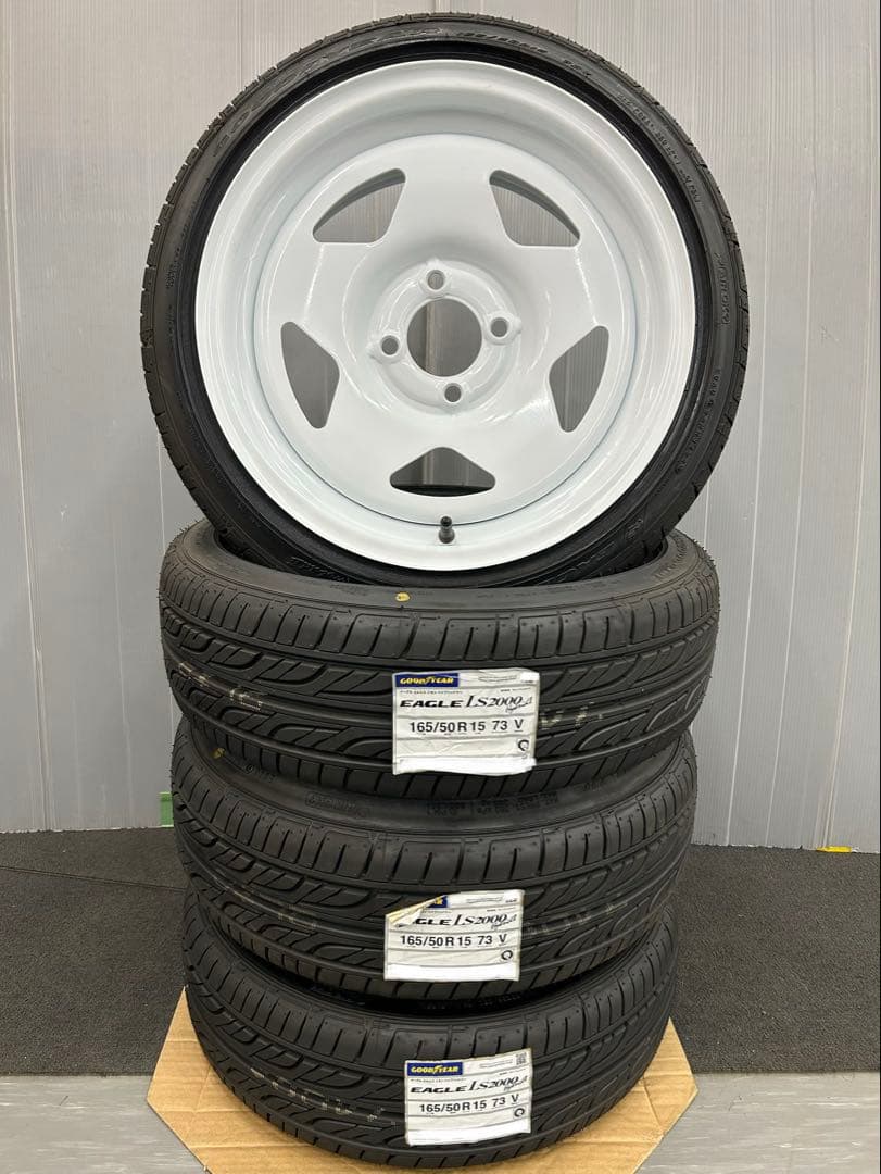 送料込★気合の7J+30★新品グッドイヤー165/50R15★JDM・車高短
