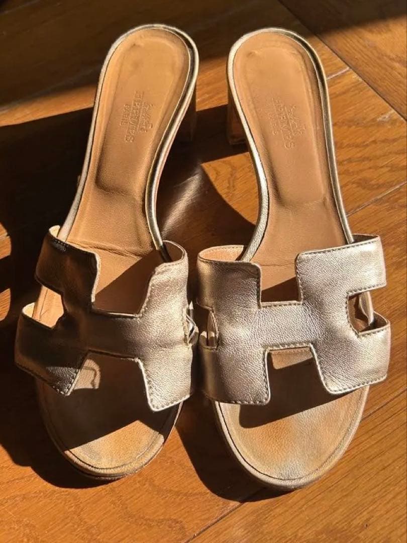 HERMES オアジス ゴールド サンダル 37