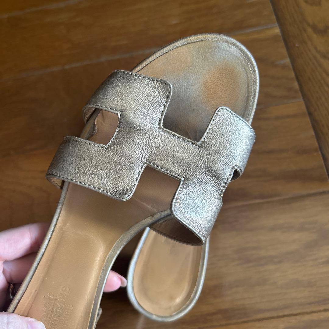 HERMES オアジス ゴールド サンダル 37