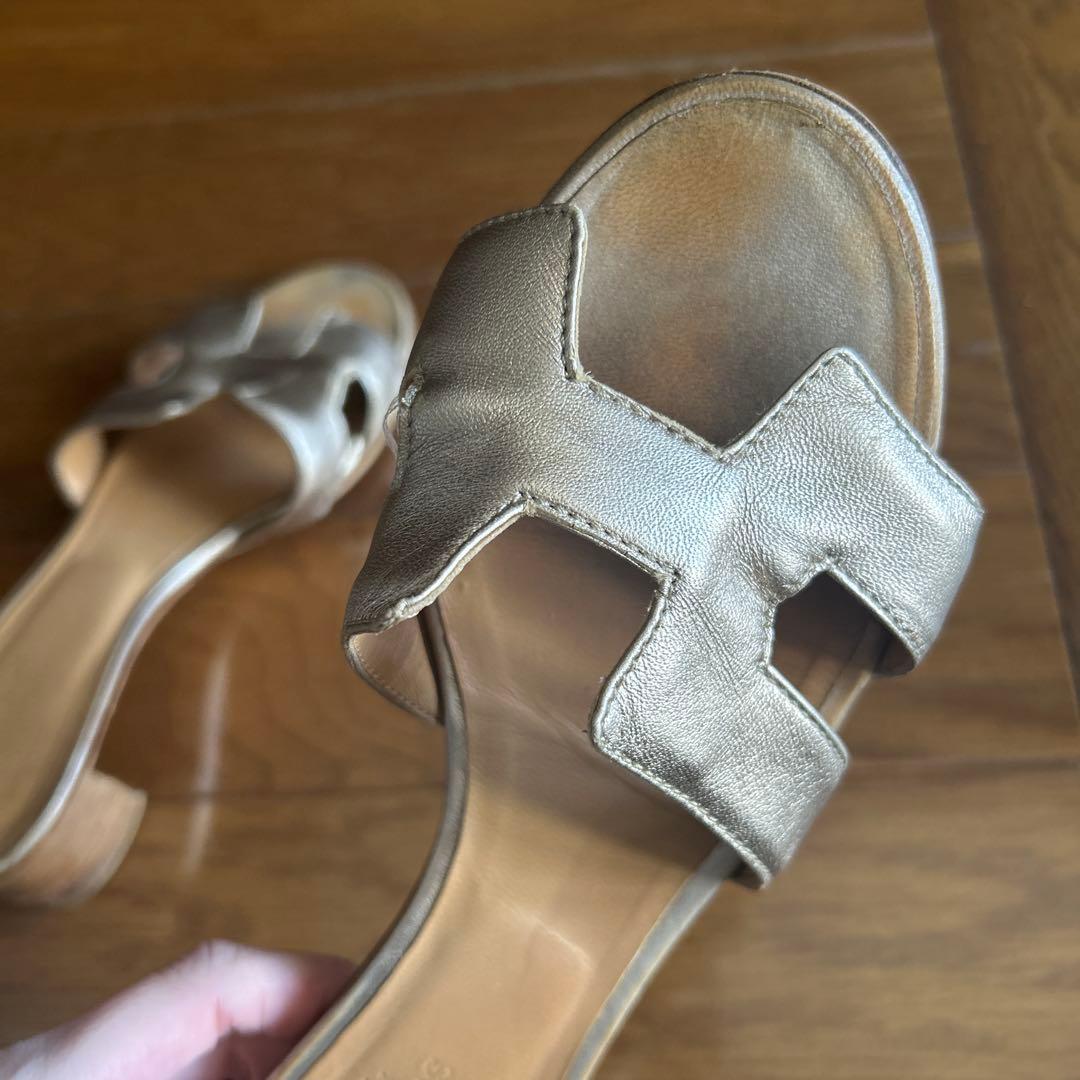 HERMES オアジス ゴールド サンダル 37