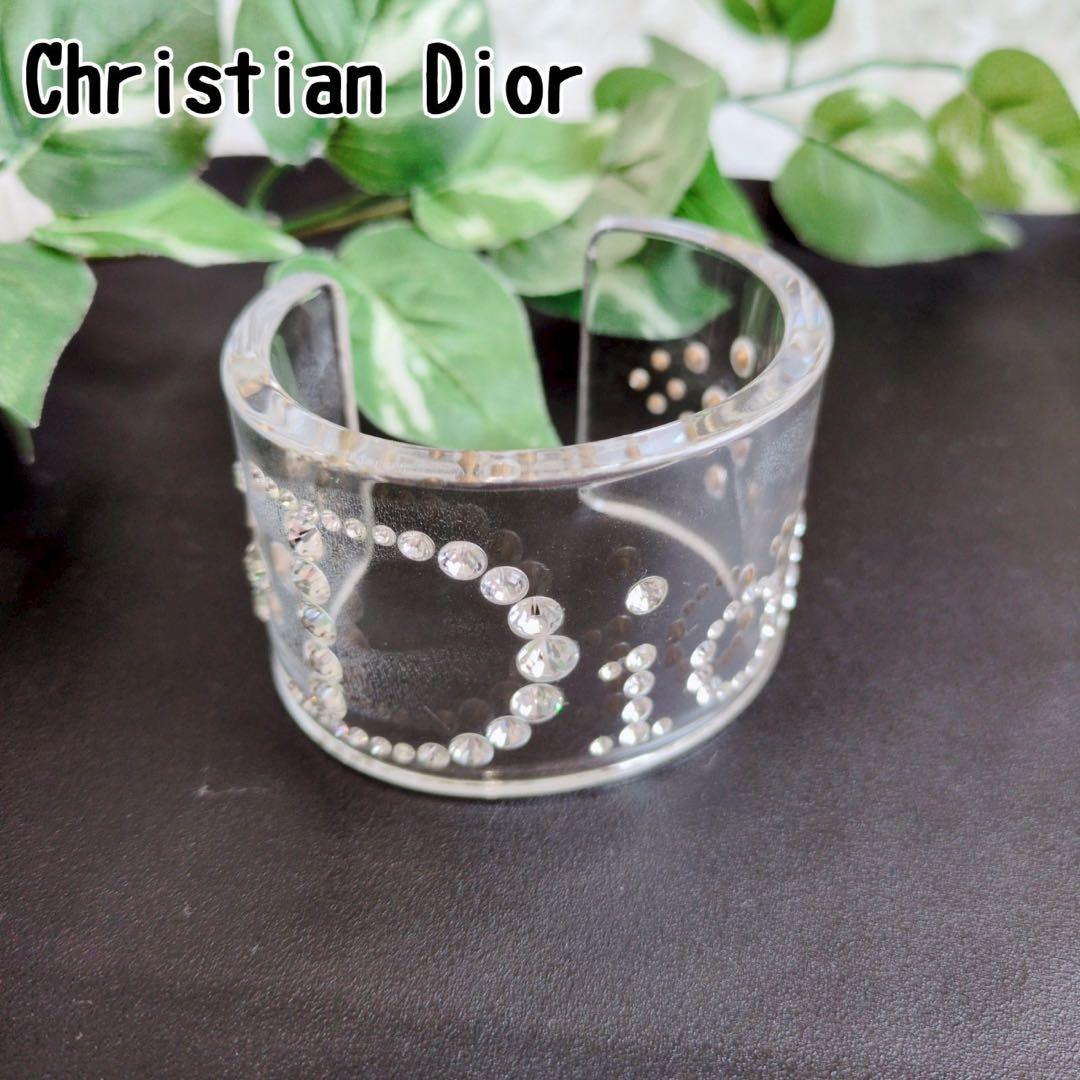 クリスチャンディオール クリスタル スワロフスキー ワイド バングル クリア