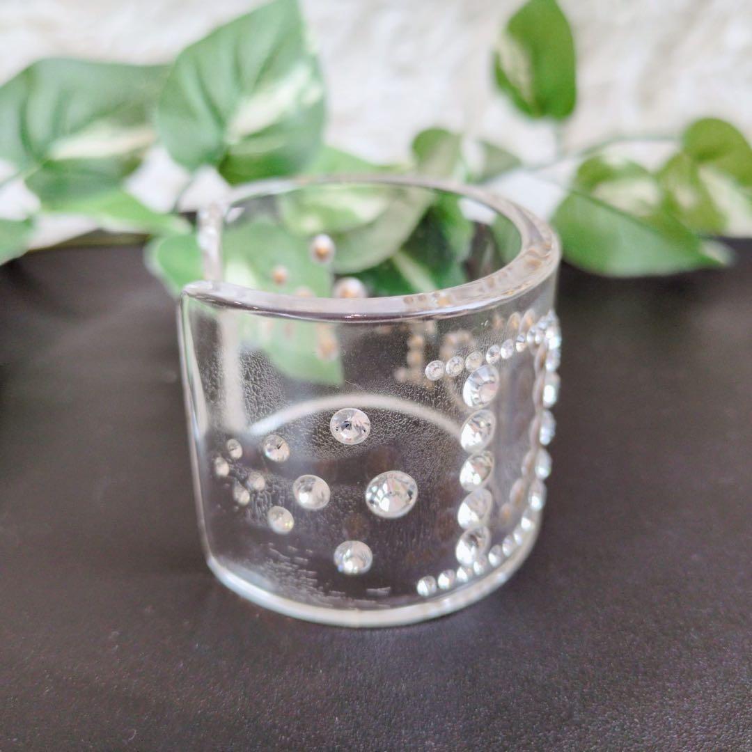 クリスチャンディオール クリスタル スワロフスキー ワイド バングル クリア