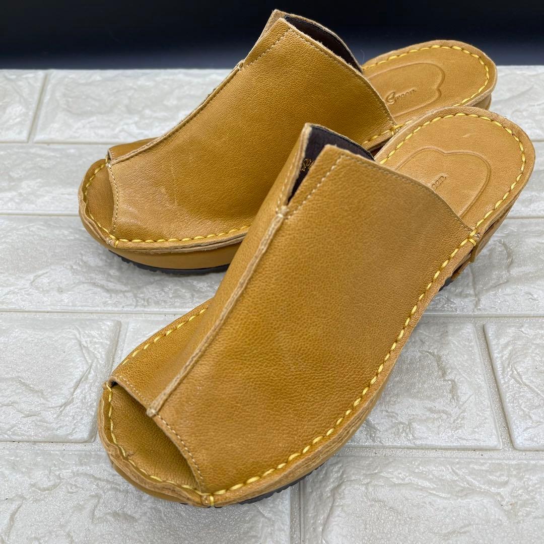 ❤未使用❤ヒナデイグリーン ミュールサンダル ウェッジソールL レザー イエロー