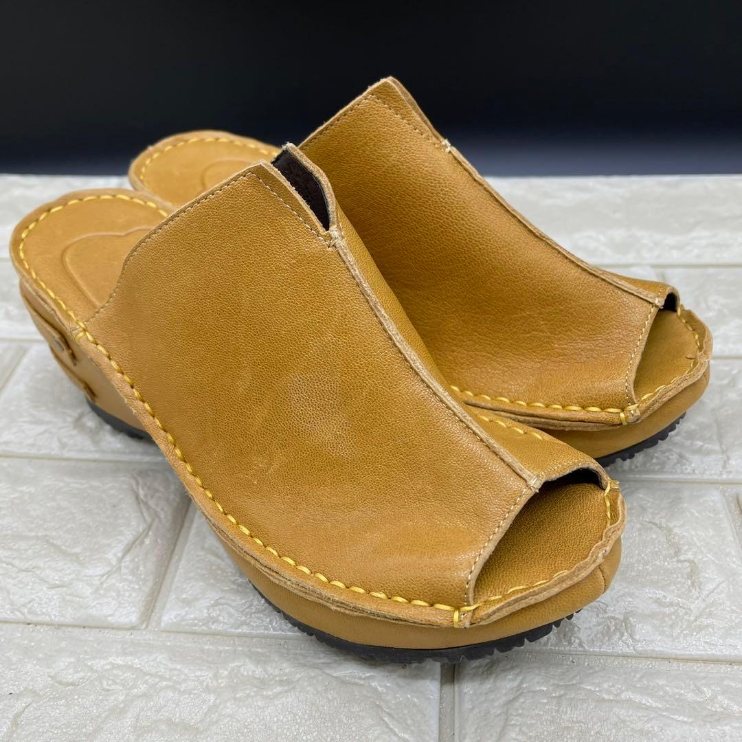 ❤未使用❤ヒナデイグリーン ミュールサンダル ウェッジソールL レザー イエロー