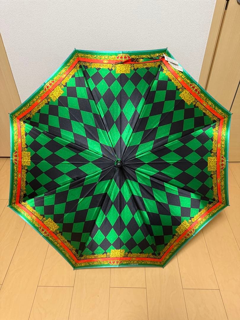 GIANNI VERSACE 長傘 緑と黒のチェック柄