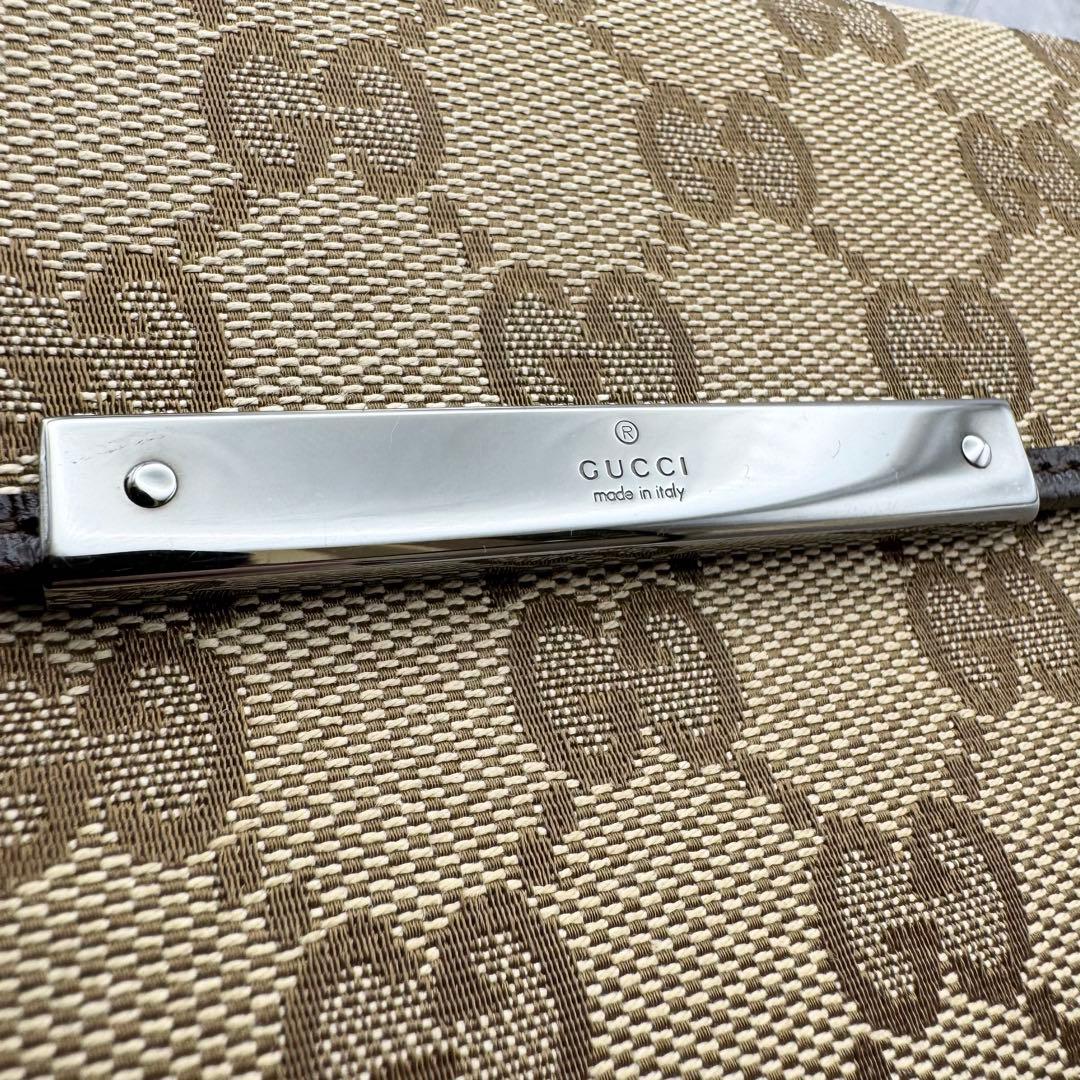 【極美品】グッチ 長財布 GGキャンバス ロゴプレート 折り財布　ダークブラウン