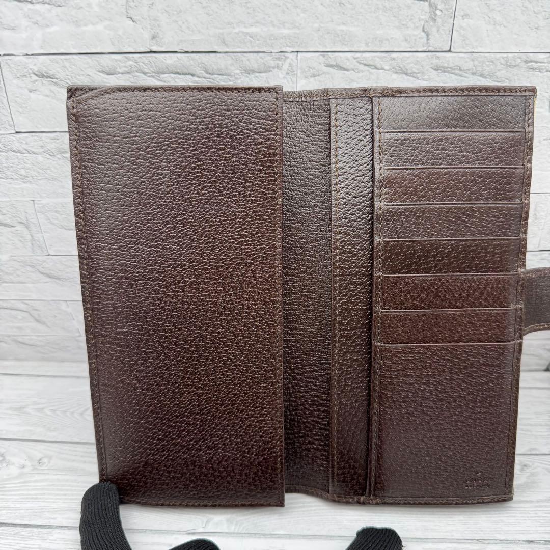 【極美品】グッチ 長財布 GGキャンバス ロゴプレート 折り財布　ダークブラウン