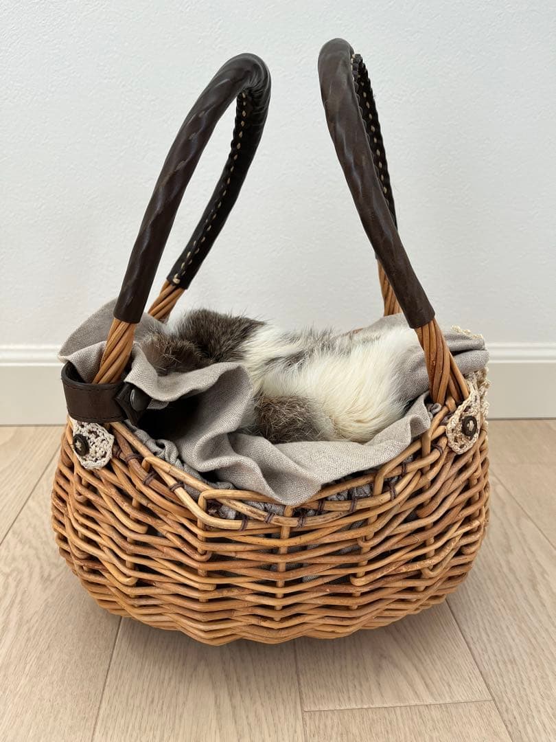 エバゴス ラビットファー付 かごバッグ