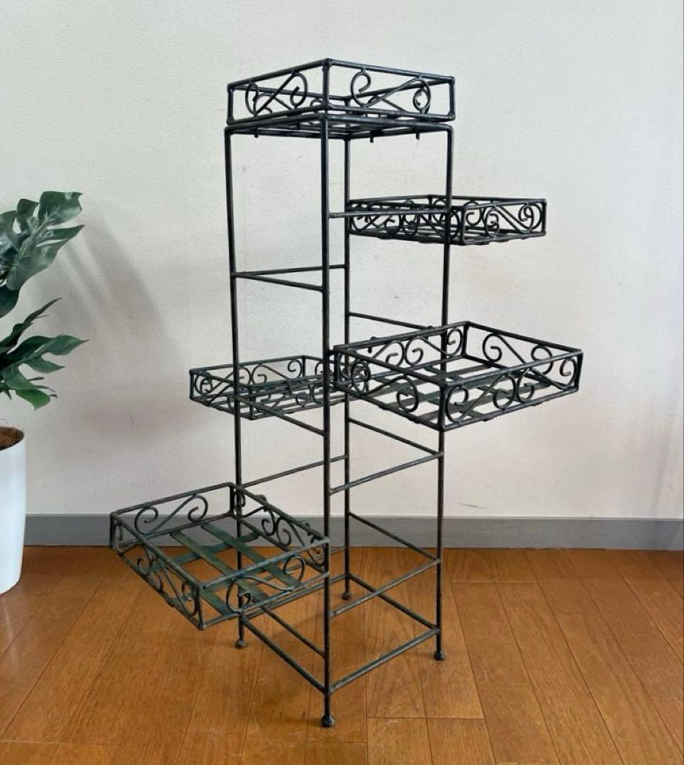 ヴィンテージ　アイアンプランタースタンド　レトロモダン　アンティーク　シャビー￼