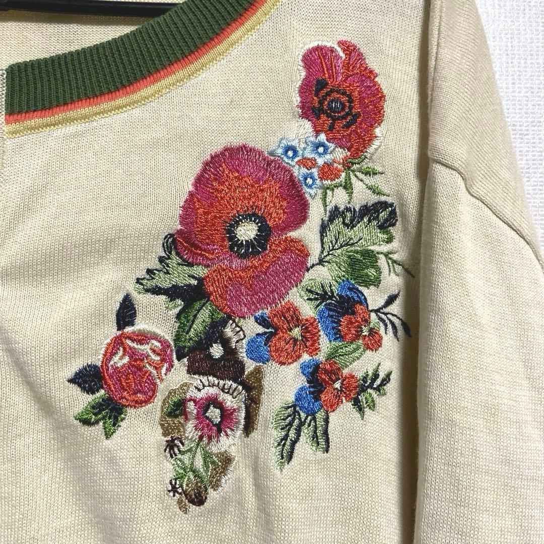 PALAVA パラバ　クラシックカーディガン　コットン100%　花柄　刺繍 XL