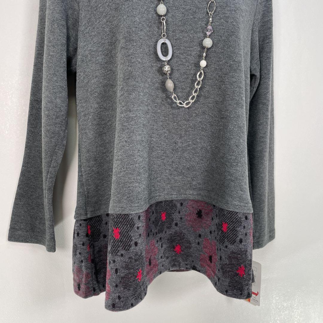 ７９５９【新品】レディースミセス　トップスカットソー 高級　日本製暖かチュニック