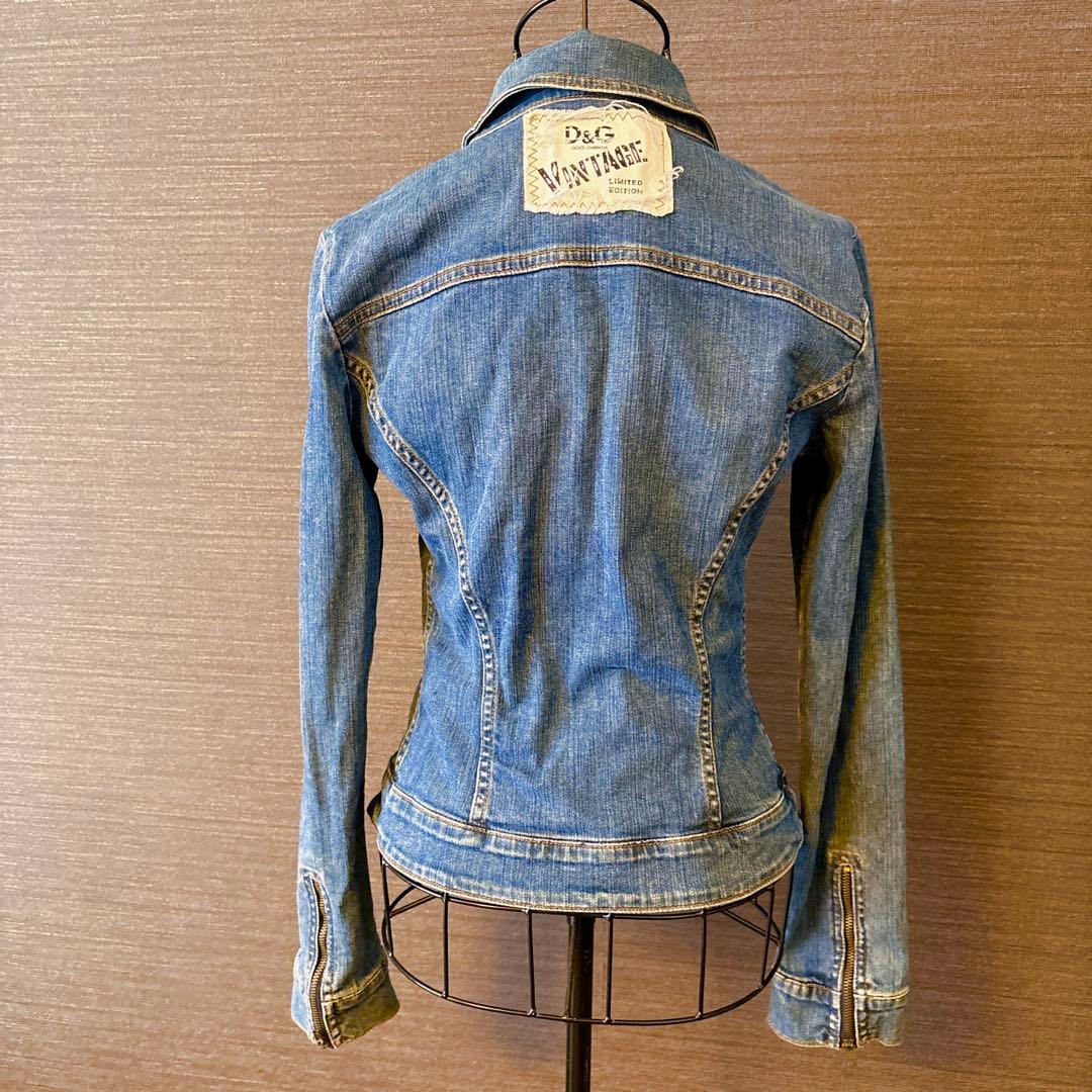 国内正規品　D&G ヴィンテージ刺繍ロゴデニムジャケットSホログラム有