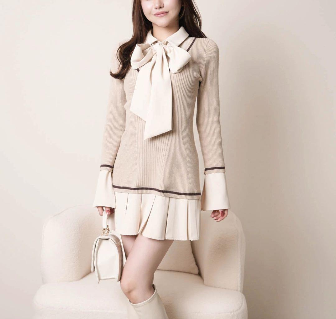 17リップサービス定価13750円シャツドッキングプリーツワンピースベージュ