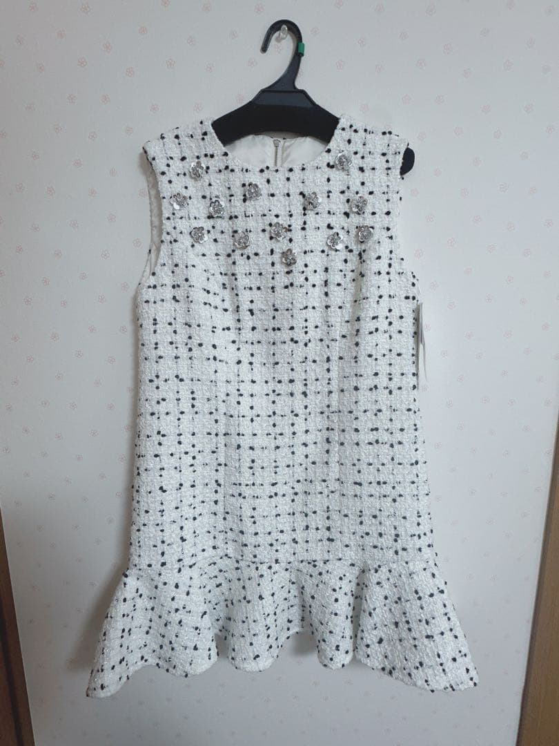 ツイードビジューAラインミニワンピース　リリーブラウン