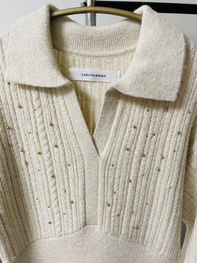 【新品未使用】ラグナムーン ケーブルビジューIラインニットワンピース