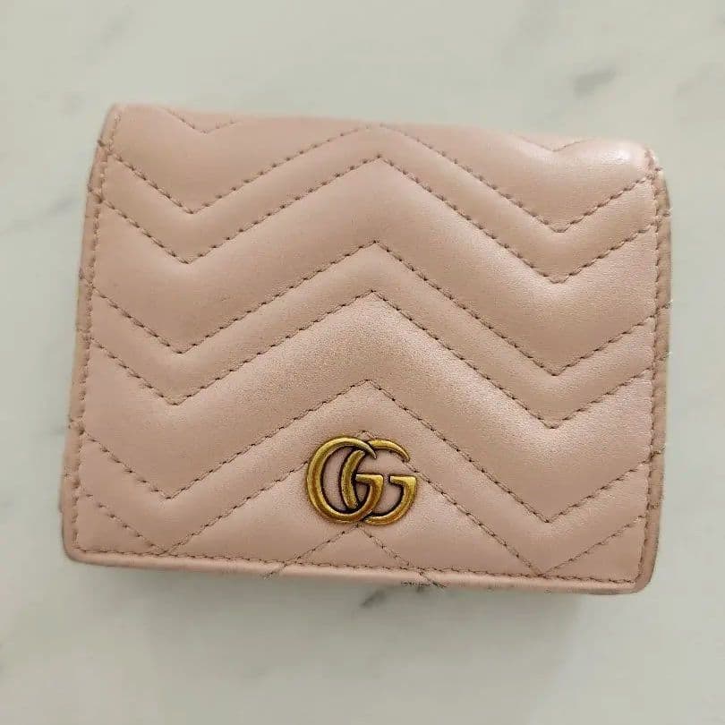 【正規品保証】GUCCI　名刺入れ　GG　マーモント　ピンク　キルティング