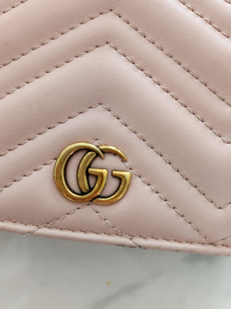 【正規品保証】GUCCI　名刺入れ　GG　マーモント　ピンク　キルティング