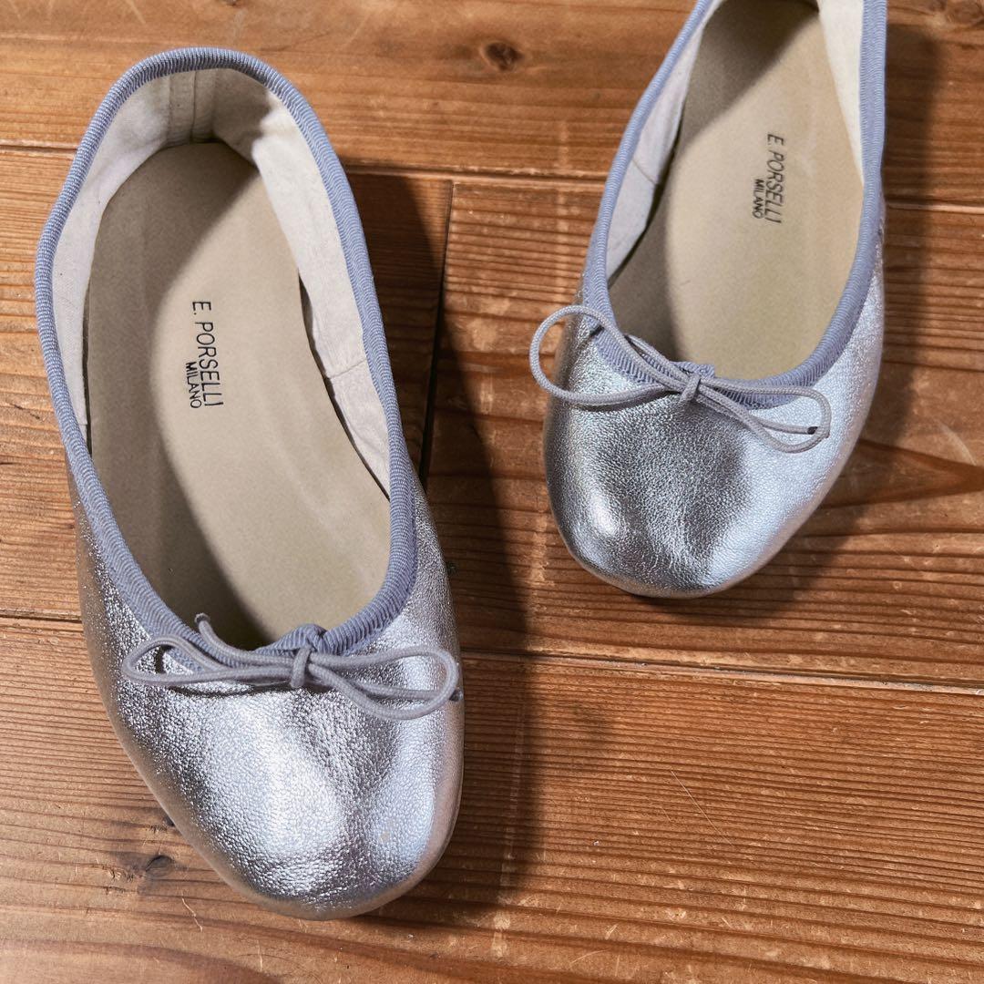 【E.PORSELLI】ポルセリ メタリックバレエシューズ シルバー 37