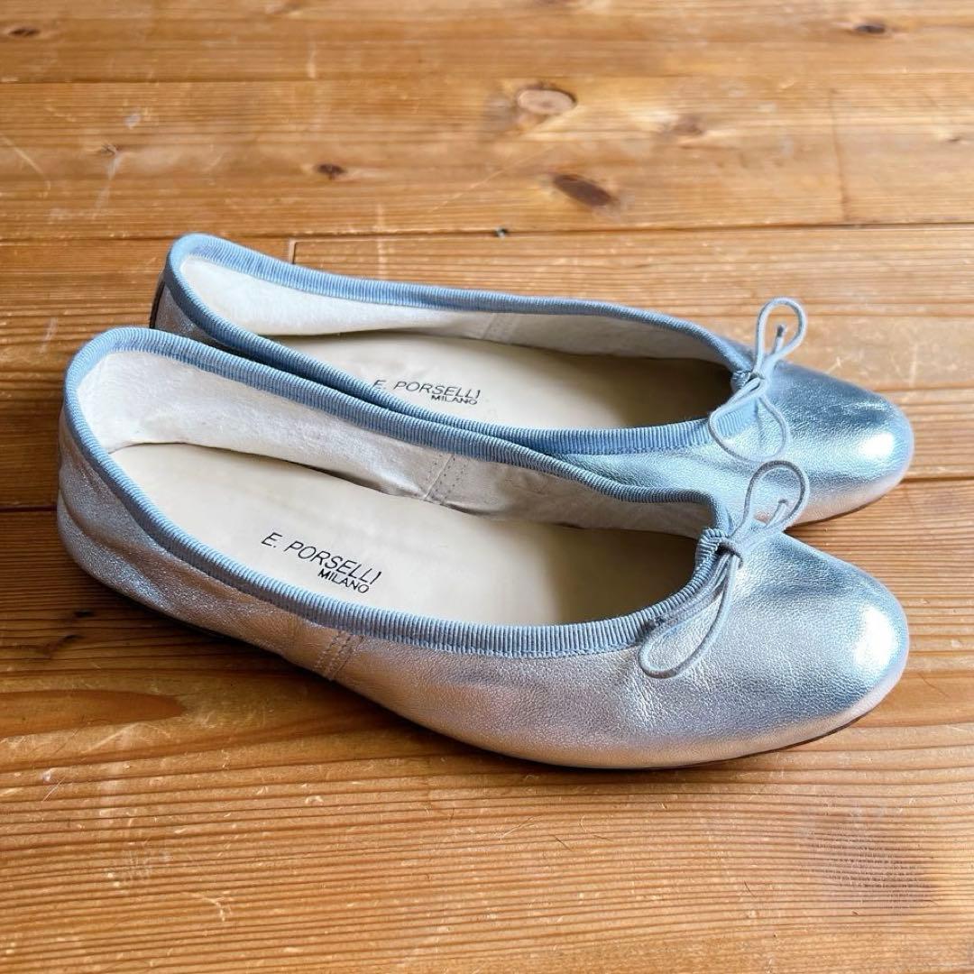 【E.PORSELLI】ポルセリ メタリックバレエシューズ シルバー 37