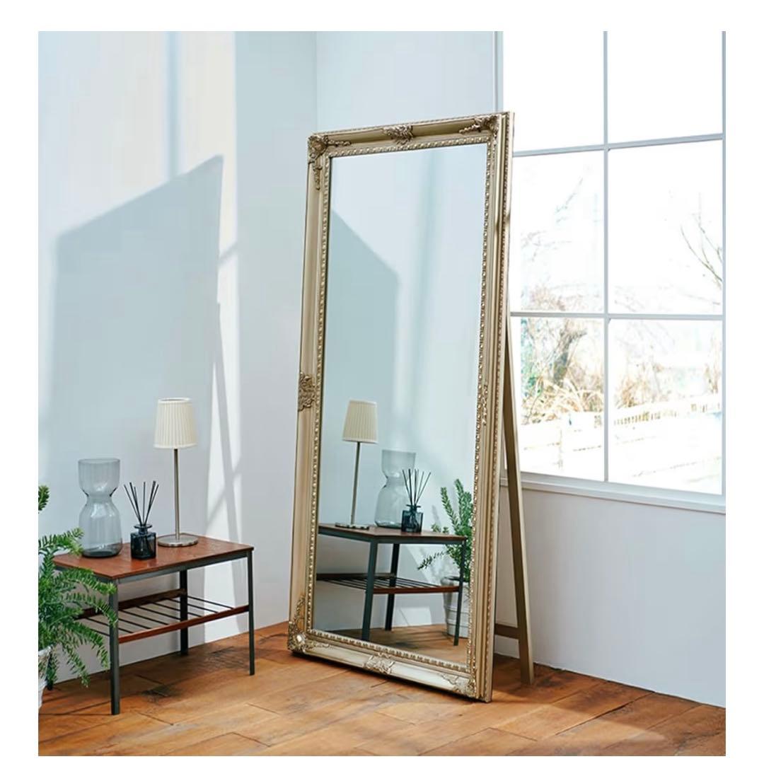 アンティーク調全身鏡 幅90×高さ180cm 飛散防止ミラー シャンパンゴールド