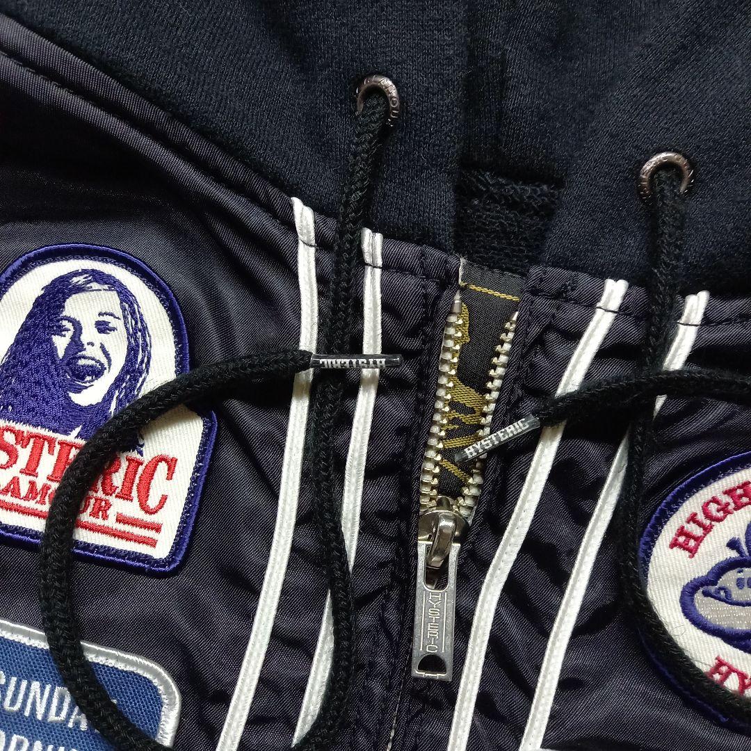 ヒステリックグラマー ワッペンガール フーデット ナイロン ジャケット 黒