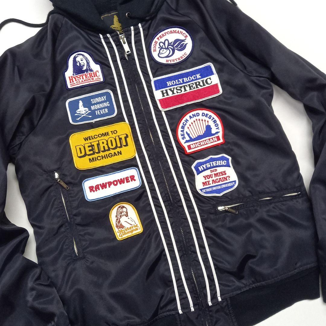 ヒステリックグラマー ワッペンガール フーデット ナイロン ジャケット 黒