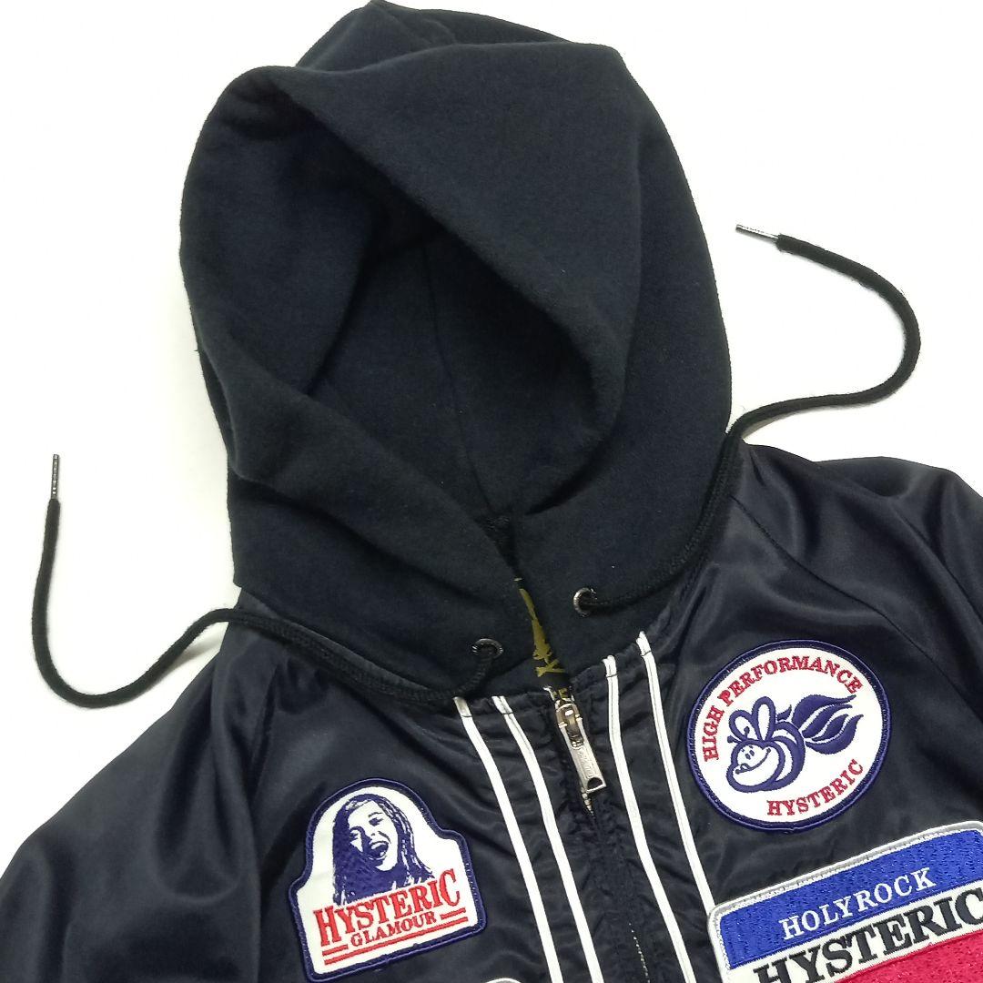 ヒステリックグラマー ワッペンガール フーデット ナイロン ジャケット 黒