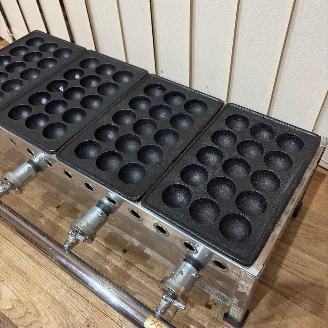 ②【良品】 IKK 業務用 たこ焼き器 154S プロパン 15穴×4連 鉄鋳物