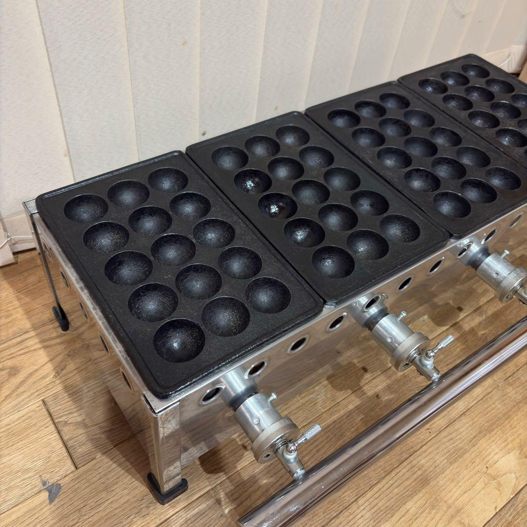 ②【良品】 IKK 業務用 たこ焼き器 154S プロパン 15穴×4連 鉄鋳物