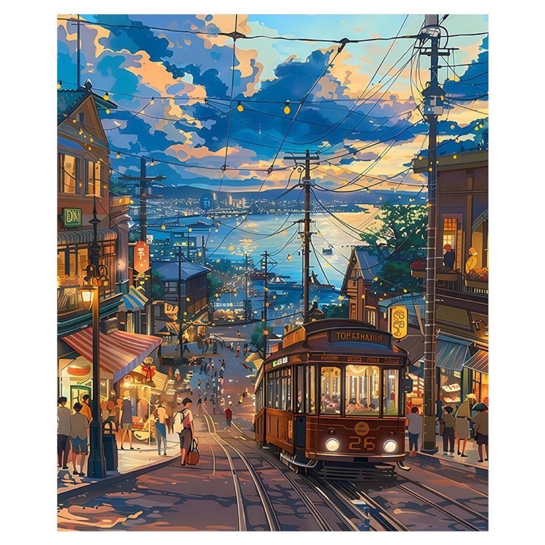 風景画 夕暮れの都市風景