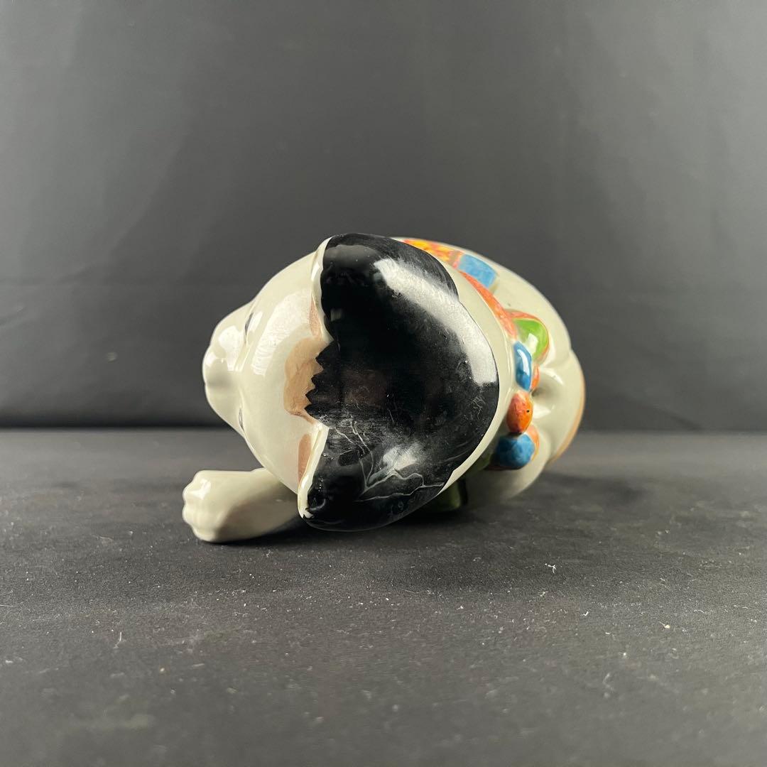 大正時代　手塗り色絵　可愛い招き猫　招福　縁起物　陶器　置物　25センチ