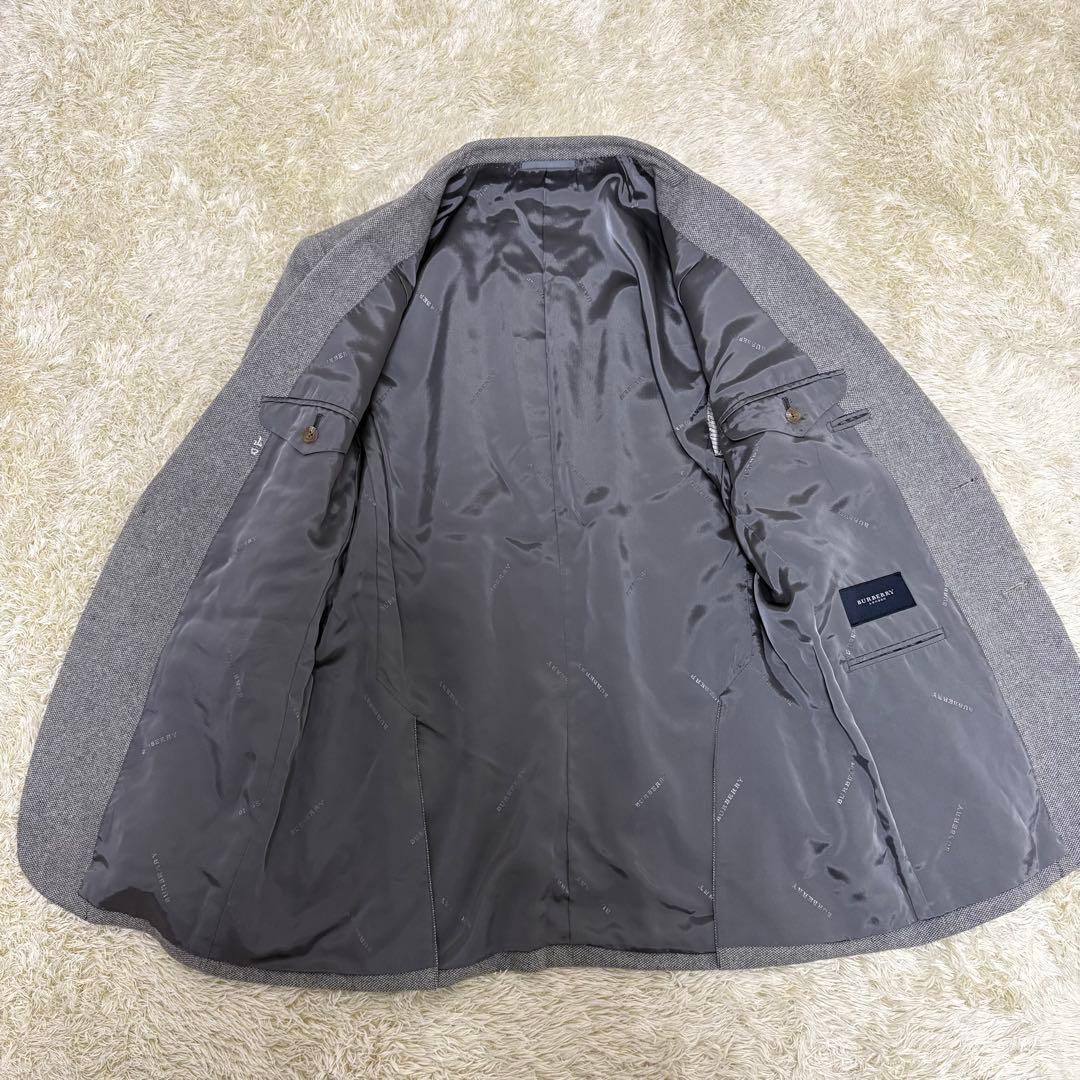 バーバリーロンドン テーラードジャケット カシミヤ100% 総ロゴ グレー 2B