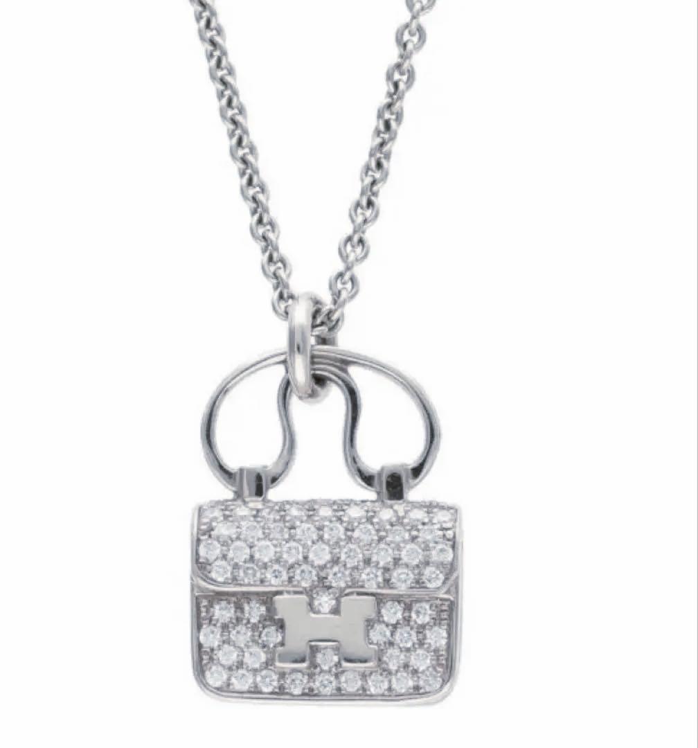 HERMES ネックレス アミュレットコンスタンス K18WG×ダイヤモンド美品