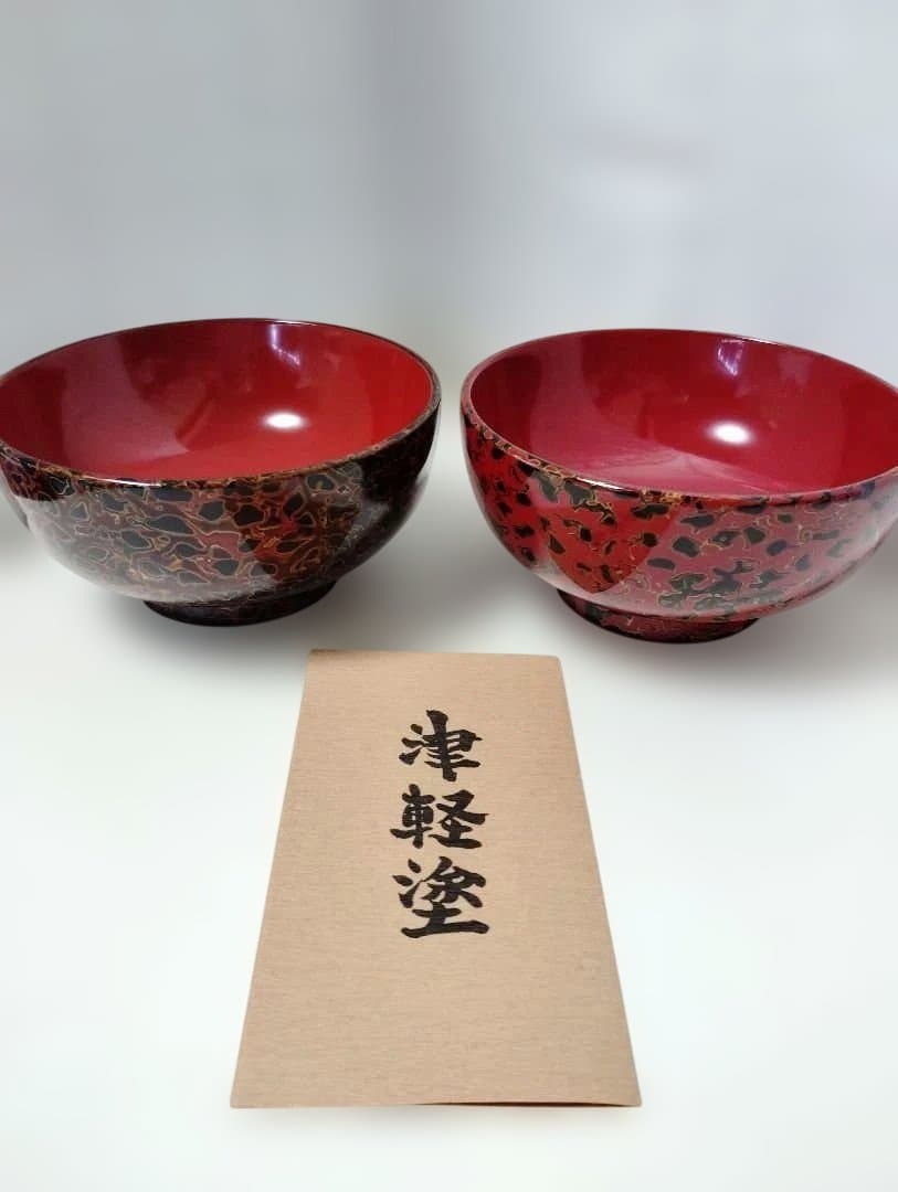 津軽塗　唐塗　呂・赤　夫婦椀