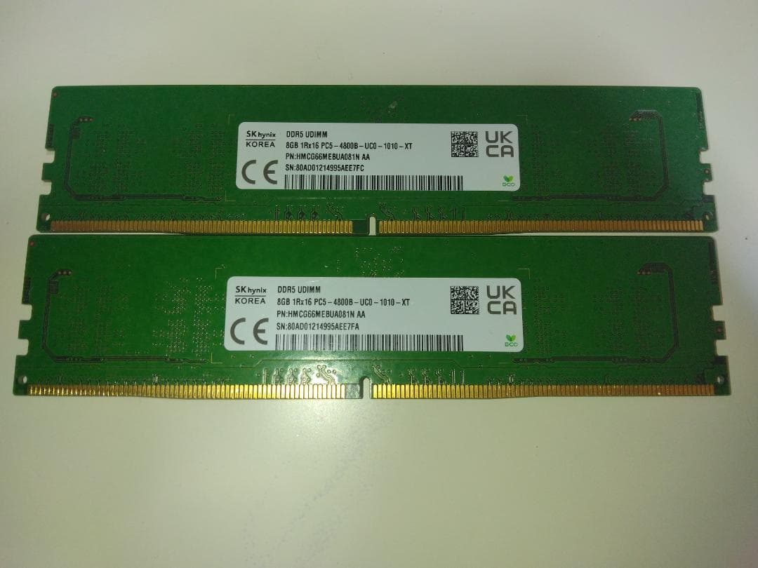 DDR5メモリ PC5-4800 B 16GB (8GB×2)