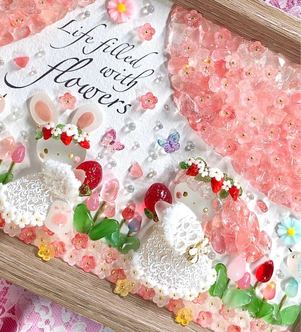 1276苺の花冠と春花畑 北欧インテリア 桜プリンセス シーグラスアート 母の日
