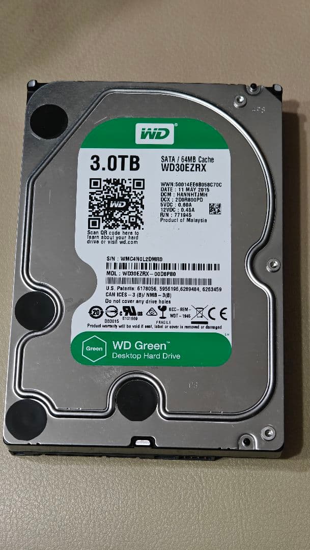 ★中古品★WD Green 3TB WD30EZRX 健康状態：注意