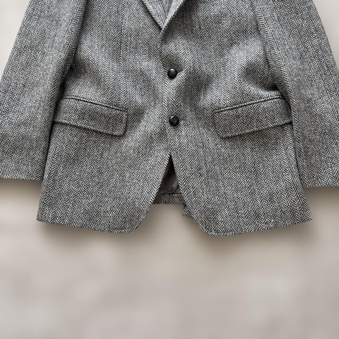 美品【ヘリンボーン 】アメリカ製　ハリスツイード　テーラードL 灰　毛　くるみB