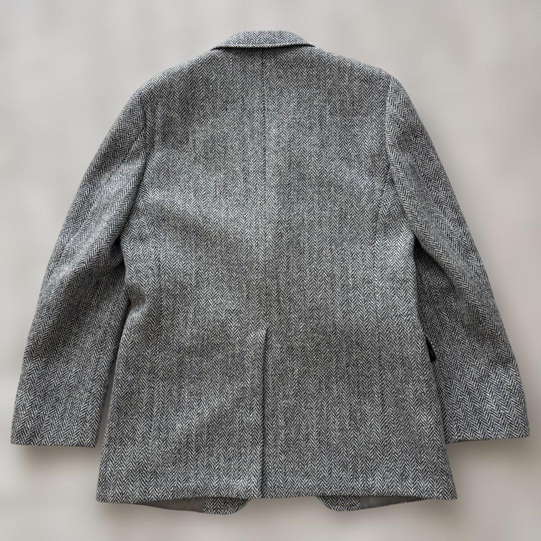 美品【ヘリンボーン 】アメリカ製　ハリスツイード　テーラードL 灰　毛　くるみB